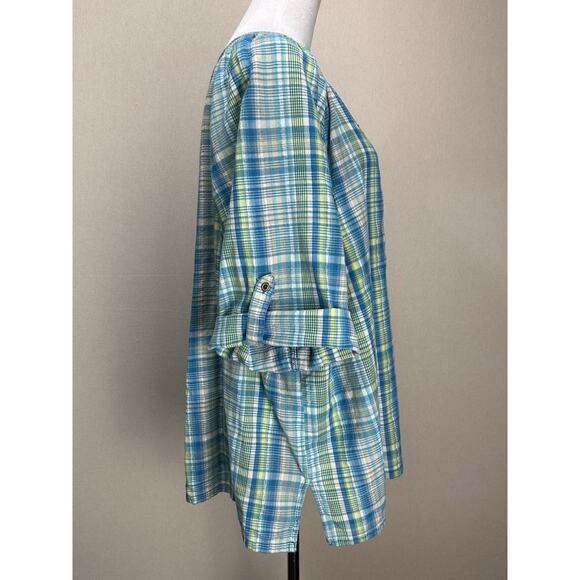 Catherines Women’s 1X 18/20 Teal Blue/Yellow/White 3/4 Sleeves Spring Easter - Picture 4 of 12